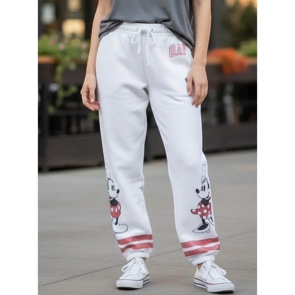 Gap Disney Sweatpants Kids XL White Mickey Minnie Mouse Jogger Pants Disneycore